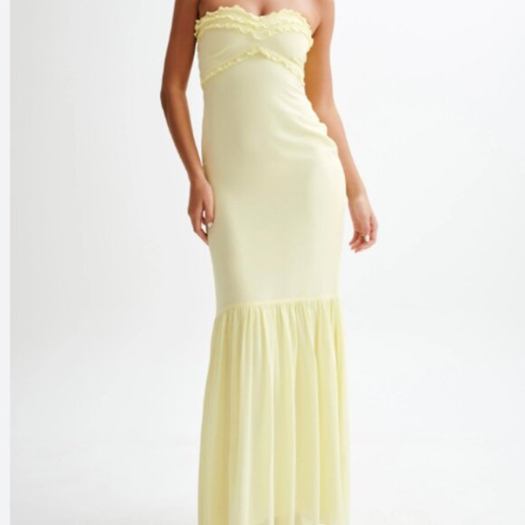 Meshki Dresses & Skirts - Meshki Olivette Strapless Chiffon Maxi Dress Lemon Sherbet Yellow XS